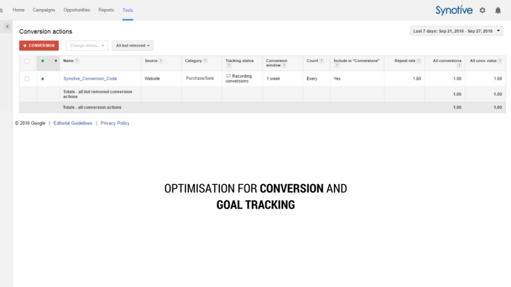 Optimisation for Conversion and Goal Tracking